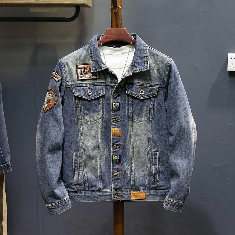 

Autumn and Spring New Fashion Trend American Vintage Workwear Denim Jacket Men's Casual Loose Comfortable Sports Plus Size Coat