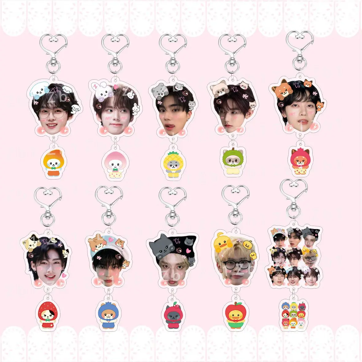Kpop ZB1 الكرتون لطيف الفاكهة سلسلة مفاتيح مصنوعة من الأكريليك سلسلة طويلة قلادة حقيبة الملحقات حلقة رئيسية ZhangHao ريكي ZEROBASEONE المشجعين هدية