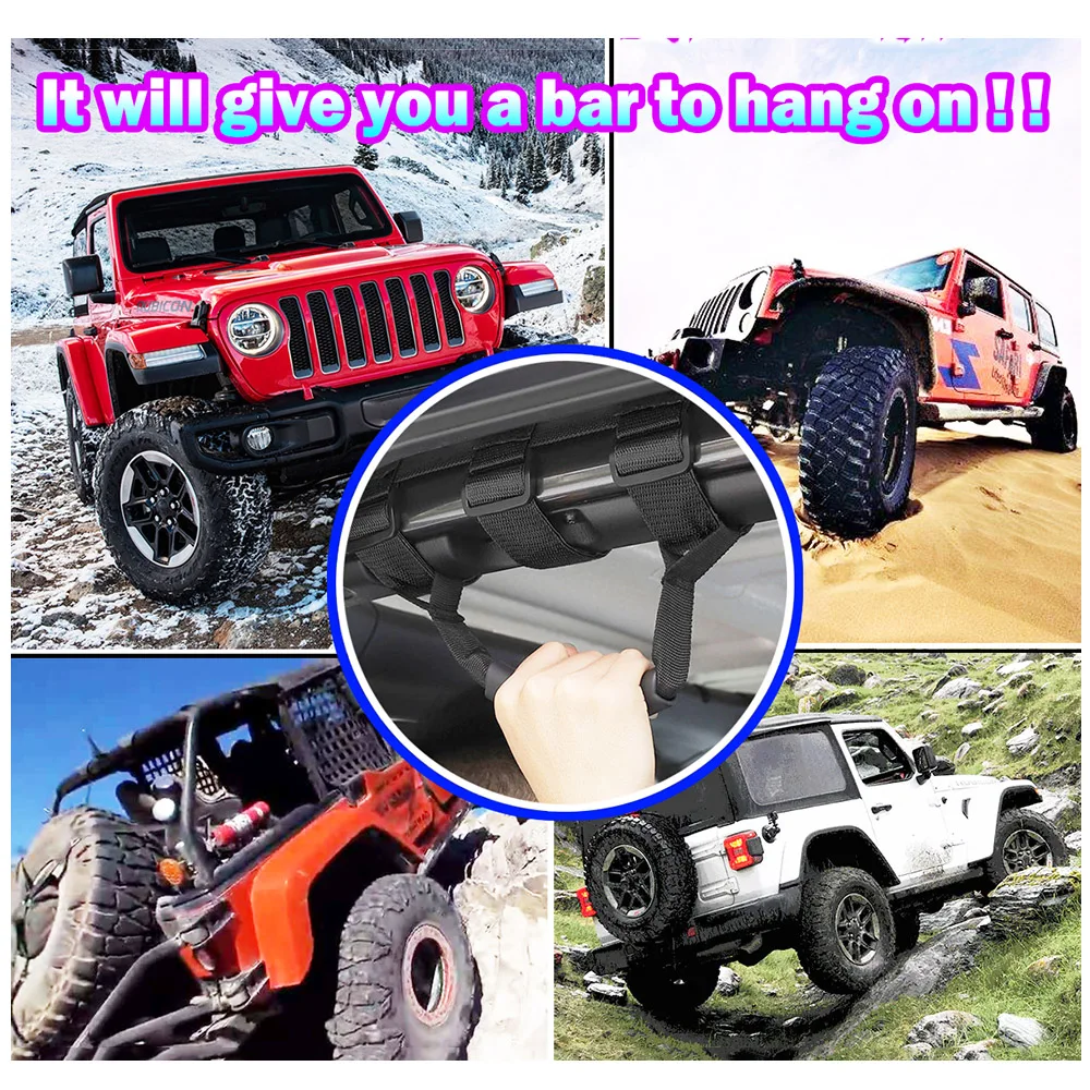 2Pc Roll Bar Grab Handles Grip Strap Para Jeep Wrangler Cj Yj Tj Jk Jk Jl Jlu Jt Sports Sahara Liberdade Rubicon 1955-2019