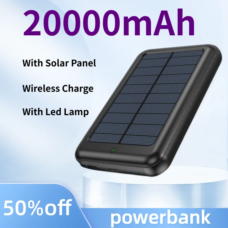 20000mAh Magentic Solar Power Bank Portable Charge Fast Charging 10000mAh Wireless PowerBank External Battery For iPhone Huawei