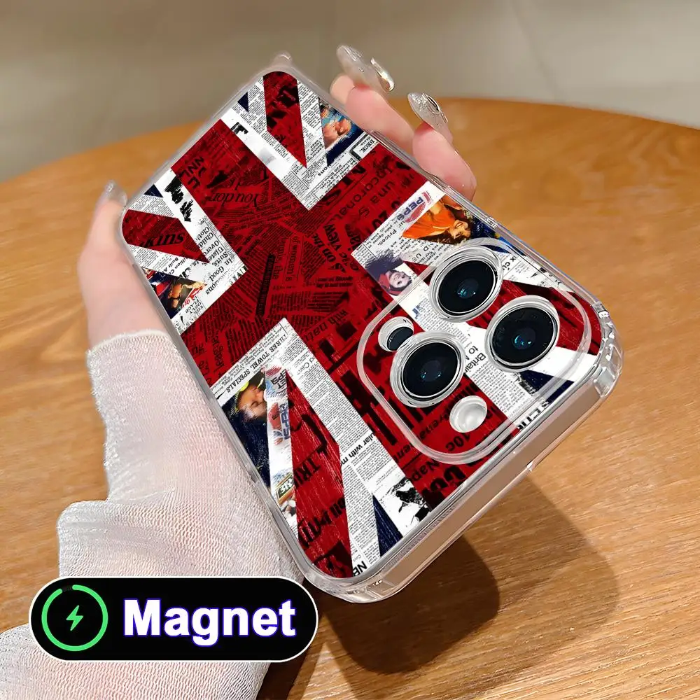 

United Kingdom British Flag Clear TPU Magsafe Mobile Phone Case for iPhone 17 16 15 14 13 12 11 Air Pro Max Plus Mini Cover
