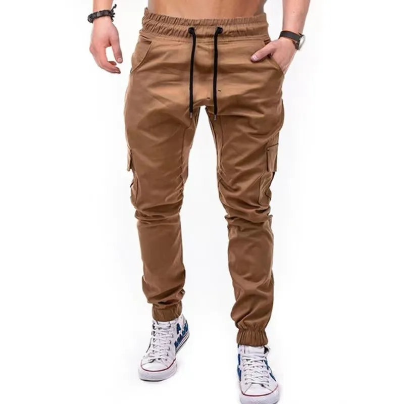 Calça de jogging casual masculina, elástico na cintura, elástico, monocromático, leggings esportivas, comércio exterior