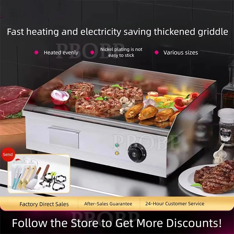 Commercial Outdoor Stainless Steel Electric Griddle Grill Plate With 3000W High Temperature Frying for Restaurant Home Use