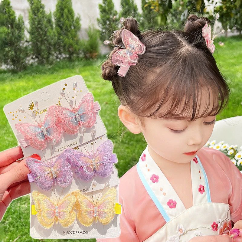 

1 Pair Girls Embroidered Butterfly Hair Clips Bow Hair Clips DIY Headwear Bow Decorative Hair Clips Children's Hair Accessories