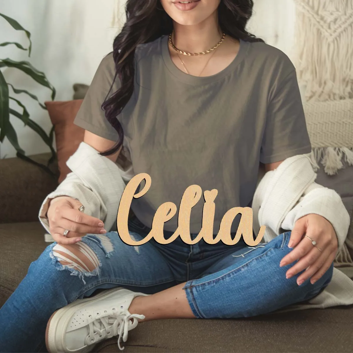 1개 내구성 있는 셀리아 예시 맞춤형 이름 레이저 컷 사인 나무 장식 목재 소재 문걸이 장식