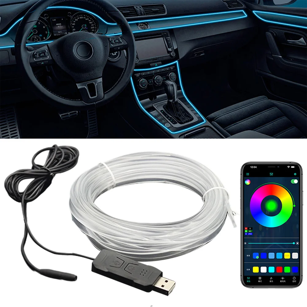 2/3m Auto Ambient Lighting Car LED Interior Strip Light USB with RGB 16 Million Colors Fiber Optics Neon Decorative Lamps