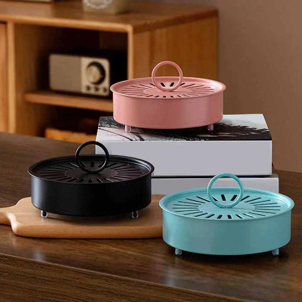 Incense Coil Holder with Handle Cover Round Metal Repellent Spiral Incense Burner Ash Catcher Tray Zen Incense Coil Stand
