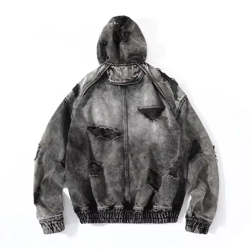 Juunj wash do old damage erosive wasteland wind hooded denim jacket dirty fit