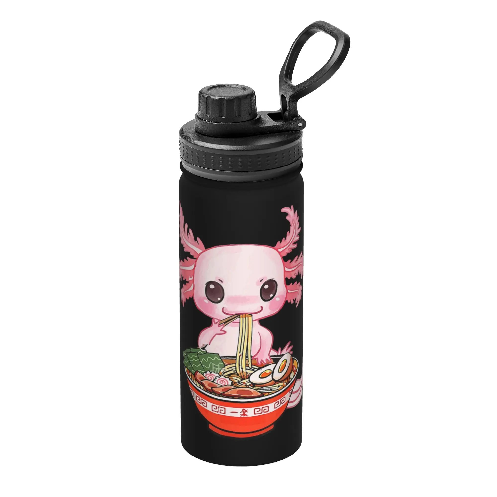 Kawaii Axolotl Eating Ramen Noodles Anime 18OZ Sports Insulated Kettle  Thermal Cup Stainless Steel Outdoor Mug 18OZ
