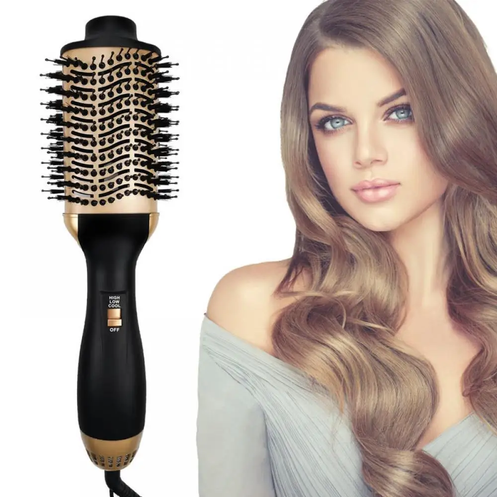 2 In 1 Hot Air Comb 1000W One-Step Hot Air Brush & Volumizer Hair Dryer Hair Styler New Black Golden Hair Straight Curler Brush