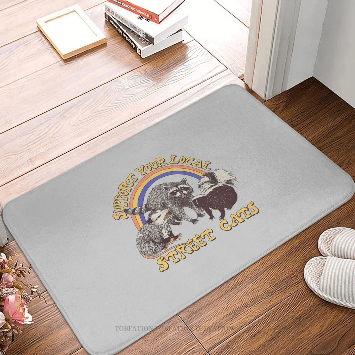 Opossum Non-slip Doormat Street Cats Bath Kitchen Mat Prayer Carpet Indoor Pattern Decor