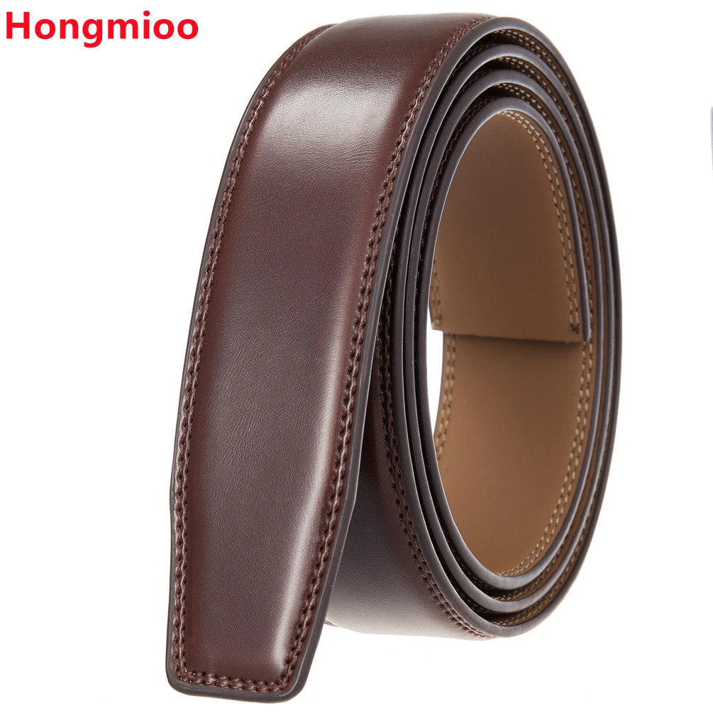 

Hongmioo No Buckle 3.5cm Width Cowskin Genuine Leather Belt Men Without Automatic Buckle Strap Male Black Brown