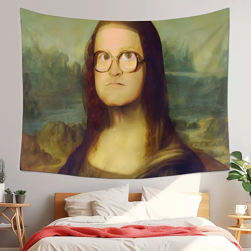 VIKAMA Parody Wearing Glasses Fun Oil Painting Tapestry Background Hanging Cloth Funny Internet Celebrity Room Decoration