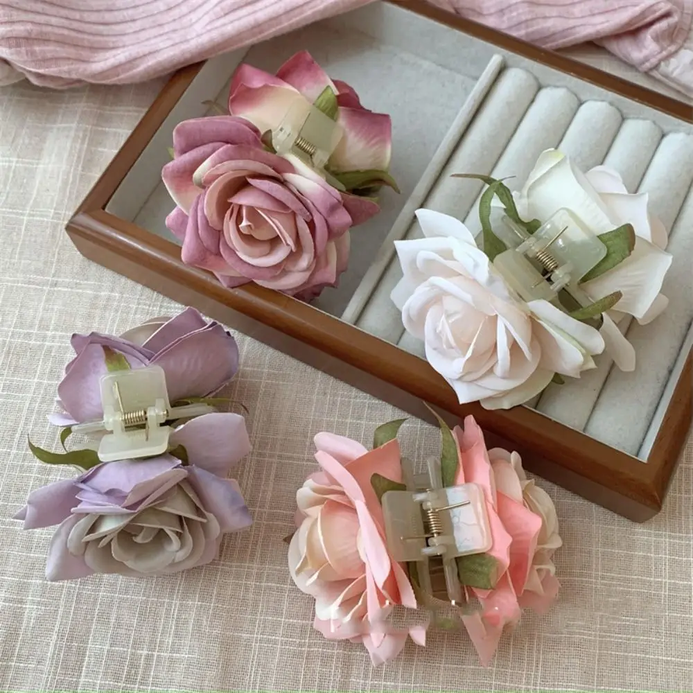 

Peony Flower Flower Hair Claw Ponytail Clip Shark Clip Rose Hair Clip Korean Style Headwear Cloth Large Shark Clip Female