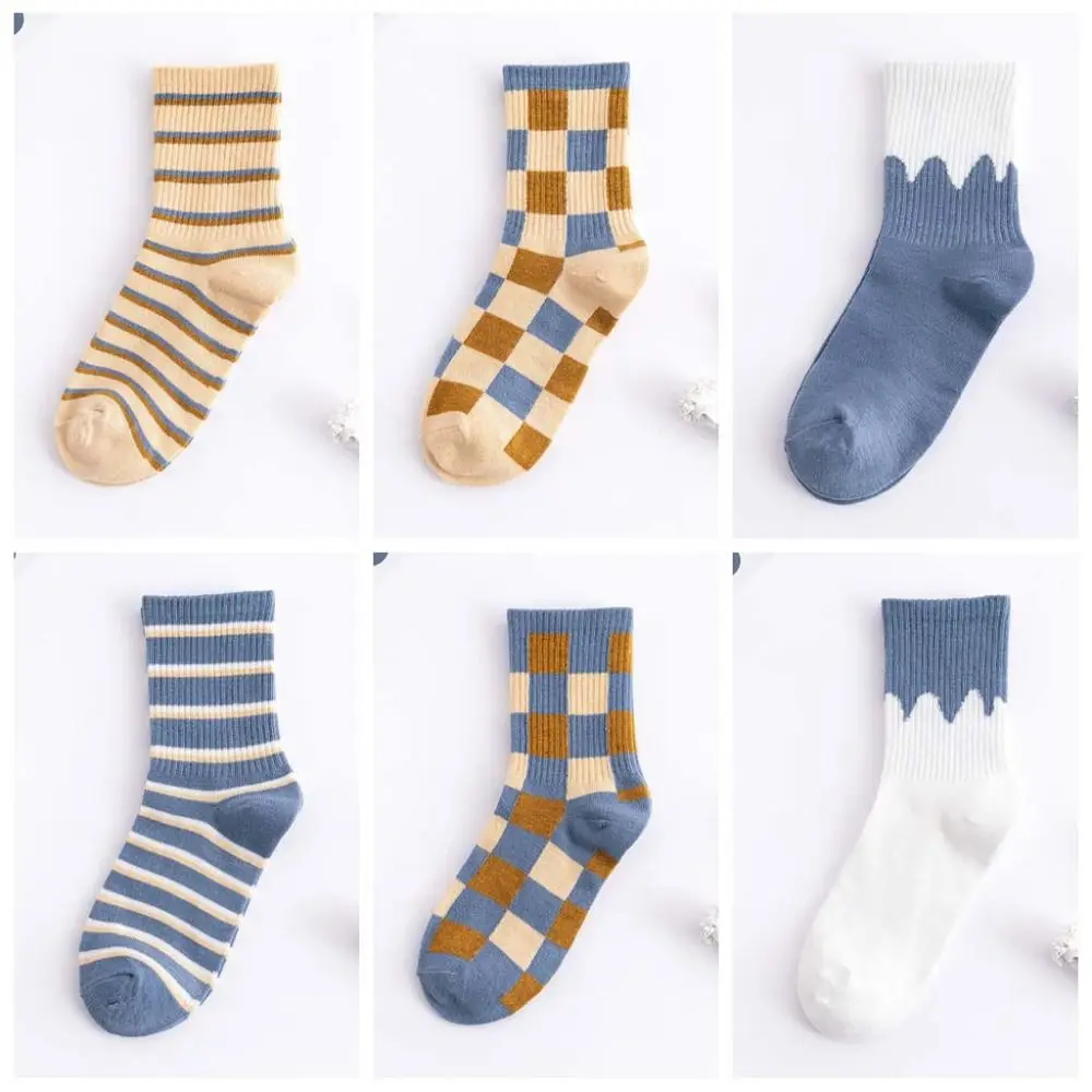 10Pairs Breathable Grid Stripe Ankle Socks Colorful Non-slip Women Tube Socks Hosiery Thin Simple Mid-calf Socks Autumn