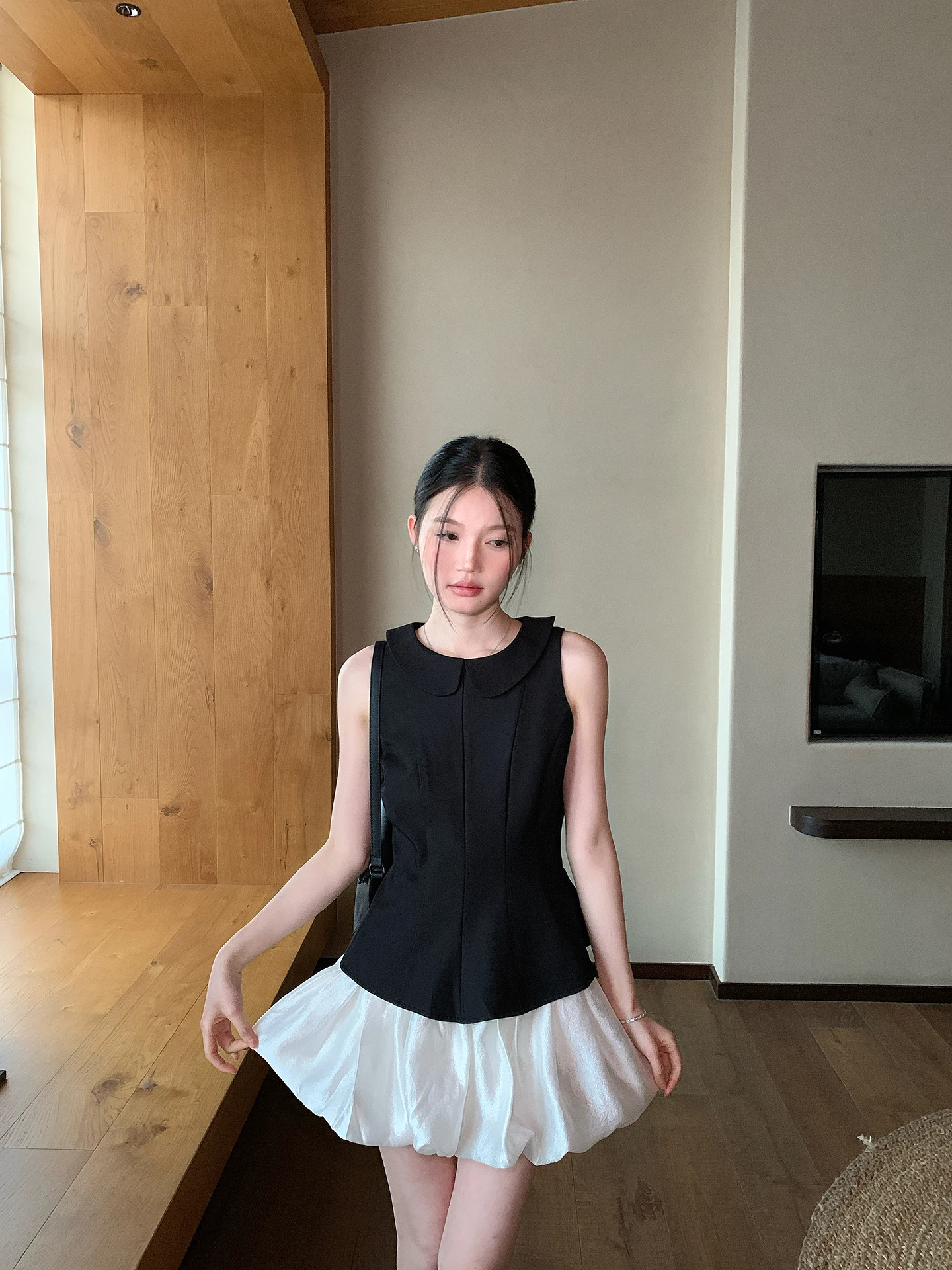 

Masalady Studio High Waist Casual White Flower Bud Skirt Women's Lantern Sle f-length Puffy Skirt with Saes