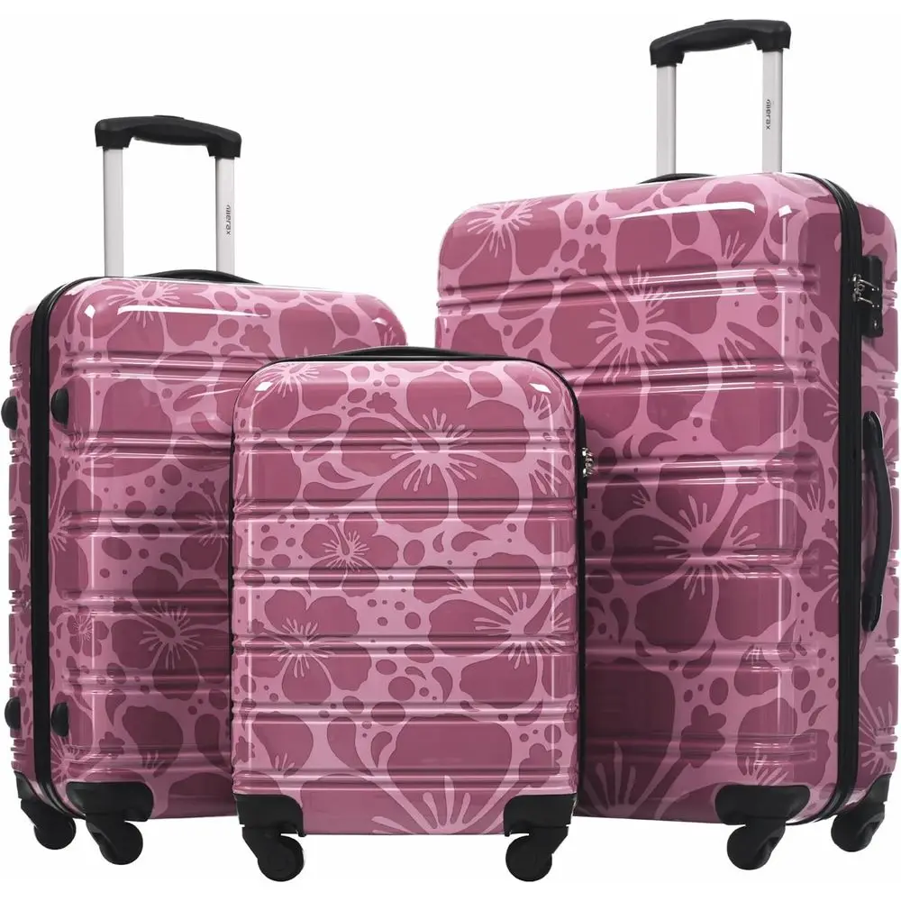 

3-Piece Hardside Spinner Luggage Set, Lightweight Carry-On Suitcase Set, 20+24+28 Inches, in Ple Pink