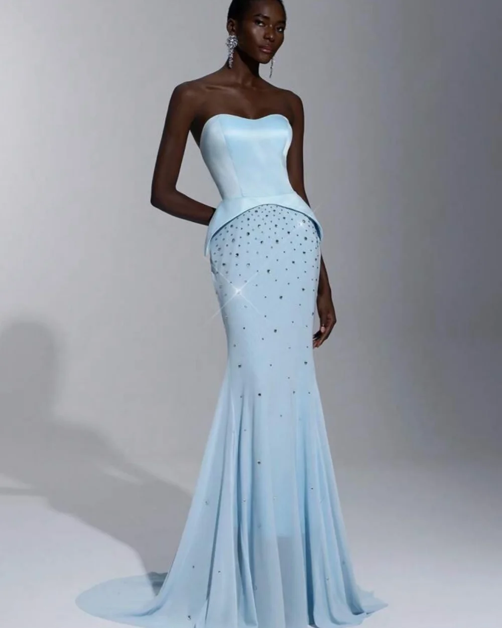 

Customized High Quality Women Charmeuse Rhinestone Ruched Mermaid Evening Dresses Sexy Sweetheart Sleeveless Long Prom Dresses