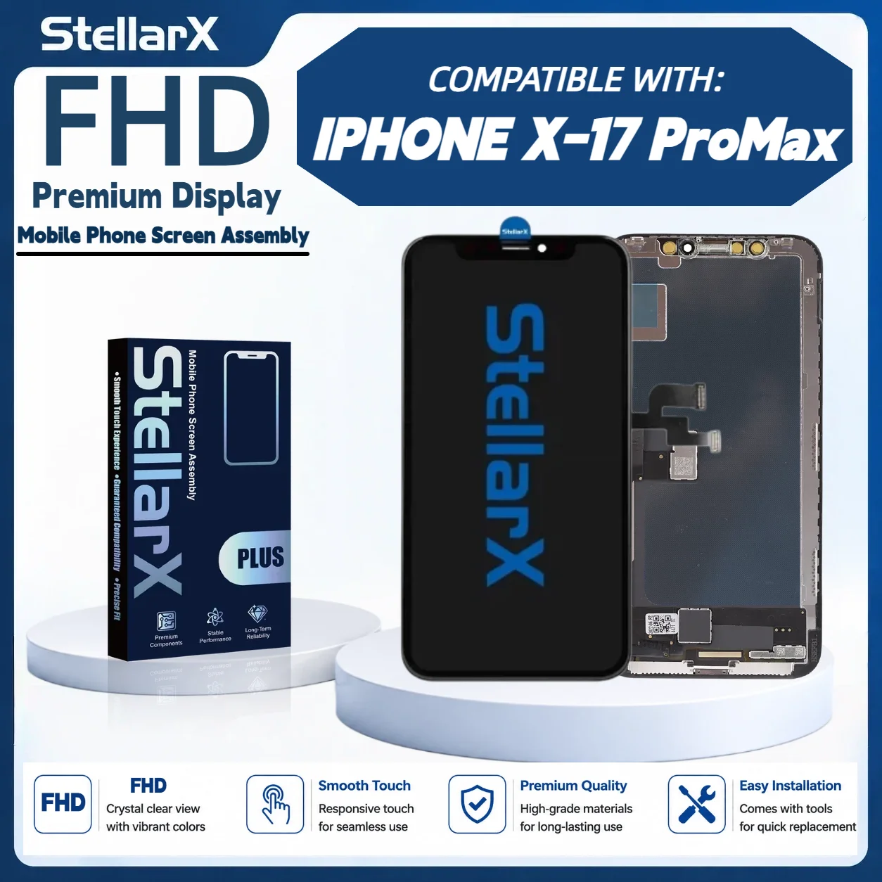 StellarX LCD Display for iPhone X XS MAX XR 11 12 13 14 15 16 17 Pro Plus Mini Promax FHD High Color Gamut Screen Replacement
