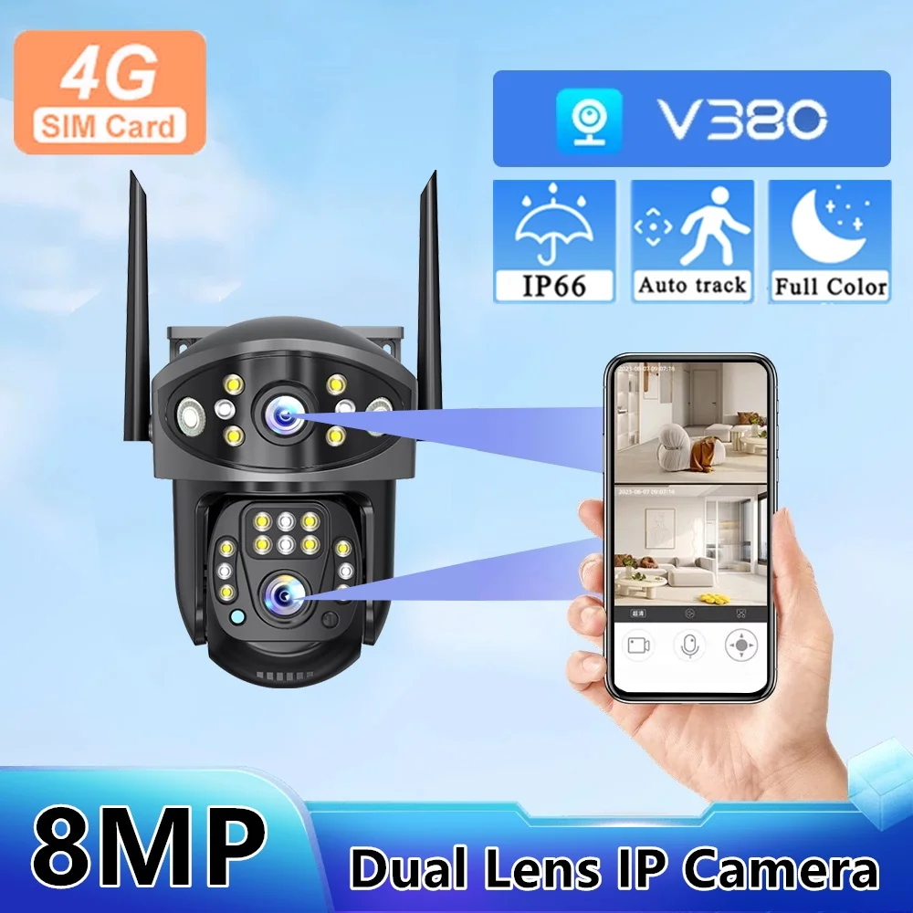 

Dual-light 8MP 4G Camera Security IP CCTV with 10X Zoom Dual Screens Dual Lenses PTZ Auto-Tracking Waterproof for CCTV