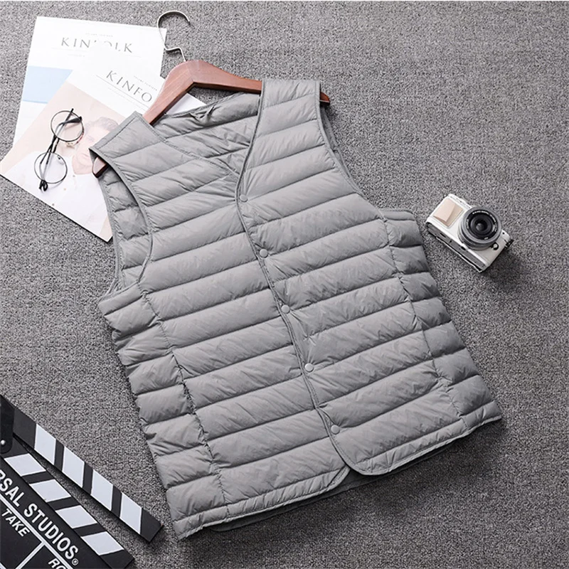 Ultra Light White Duck Down Vest Coat New Autumn Winter Male Slim V-Neck Sleeveless Down Waistcoat Men Bigszie Short Tank Jacket