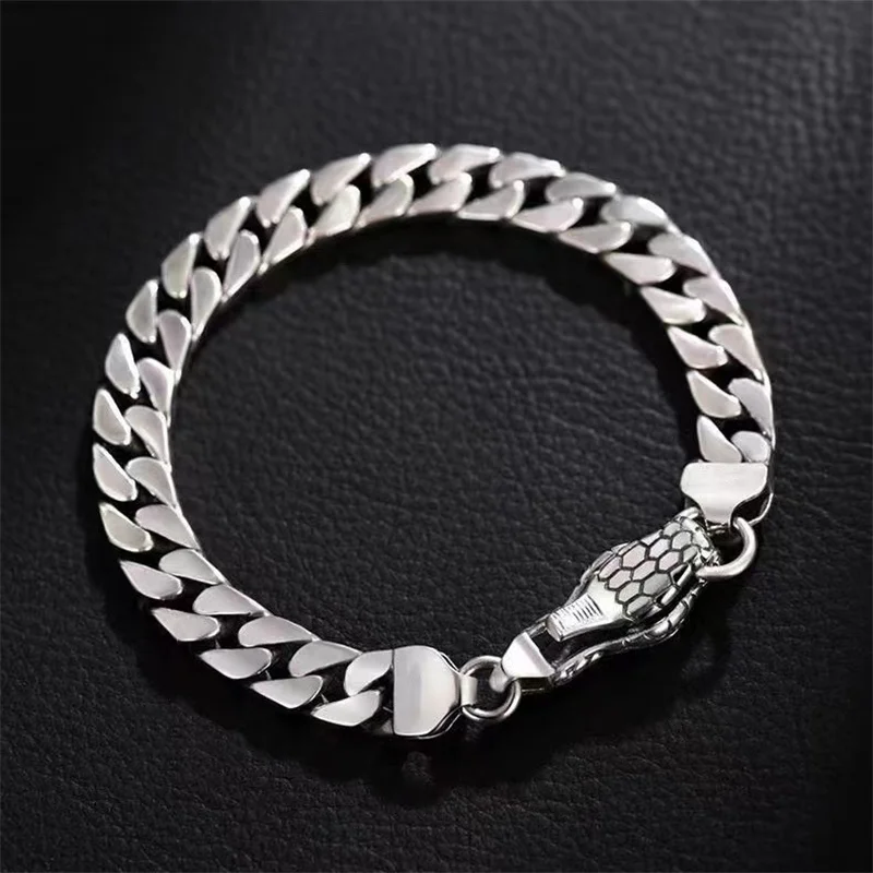 

New S925 Silver Cuban Chain Bracelet Men's Personality Retro Trend Snake Bracelet Men's Hip Hop Small Men's And Women's