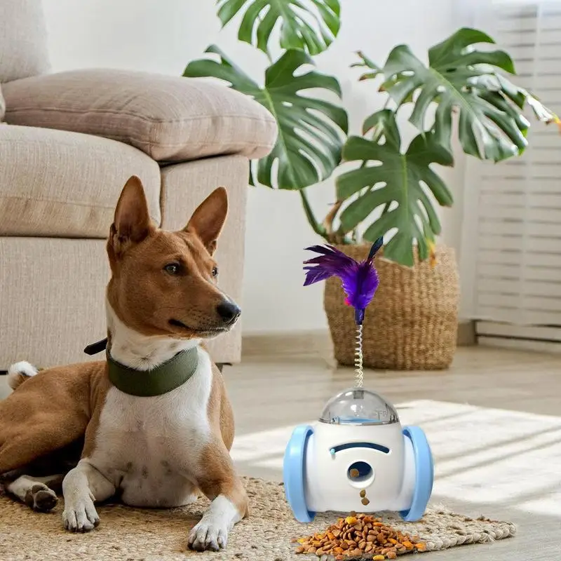 Juguete dispensador de golosinas para gatos, alimentador con fugas de comida para gatitos con rompecabezas interactivo de plumas y juguete de comedero lento para pequeños, medianos y
