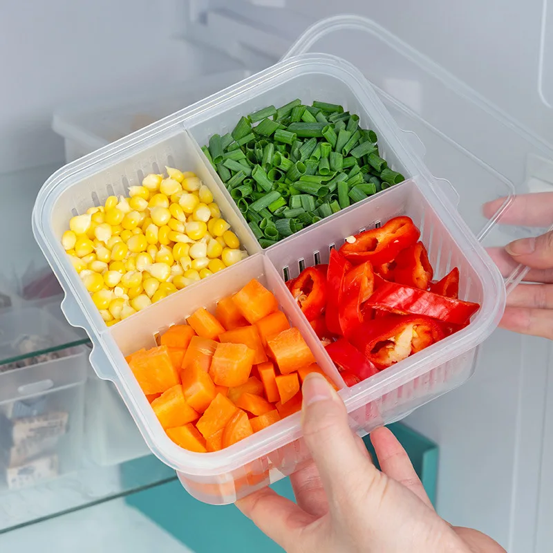 4-IN-1 Kitchen Drain Basket Storage Containers Fridge Fresh-keeping Boxes Vegetable Fruit Separation Box Kitchen Organize Tool