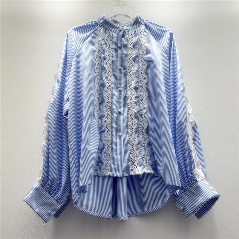 

Spring Autumn Fashion New Aesthetic Shirt Women Vintage Elegant Stand Collar Lace Blouses 2025 Loose Long Sleeve Tops Mujer