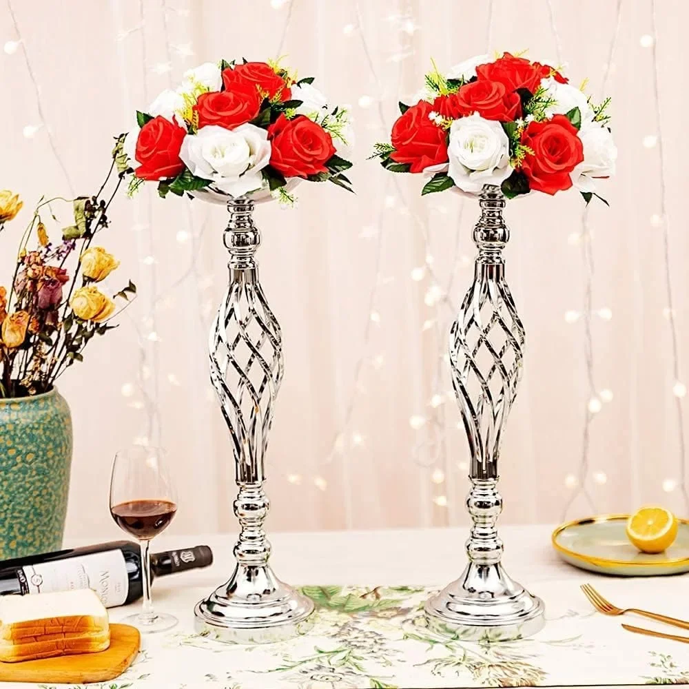 Imagem -04 - Metal Silver Candle Holders para Mesa Centerpiece Stand Pilar Castiçal para Casamento Flores Vasos Estrada Lead 10 Pcs