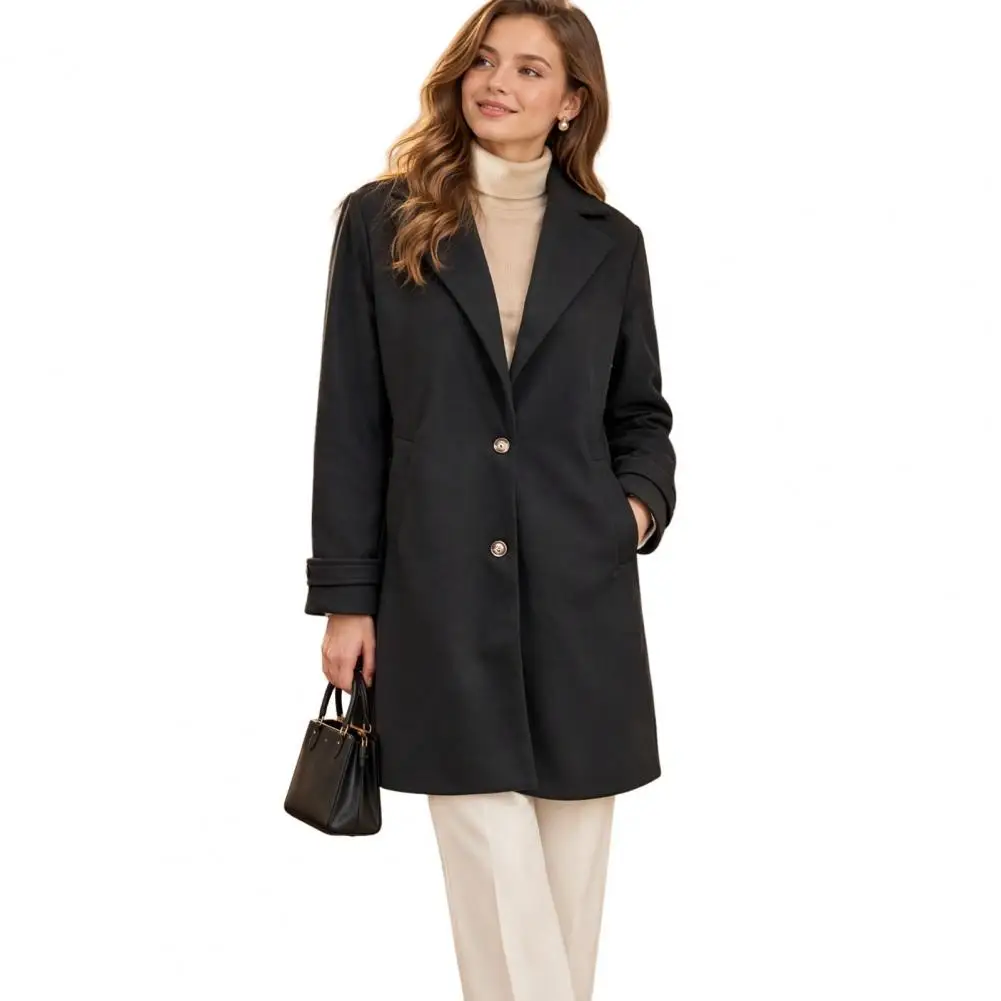 Fall Spring Coat Long Sleeve Jacket Women’s Wool Long Coat Notch Lapel Overcoat with Pockets Single Breasted Solid for Fall
