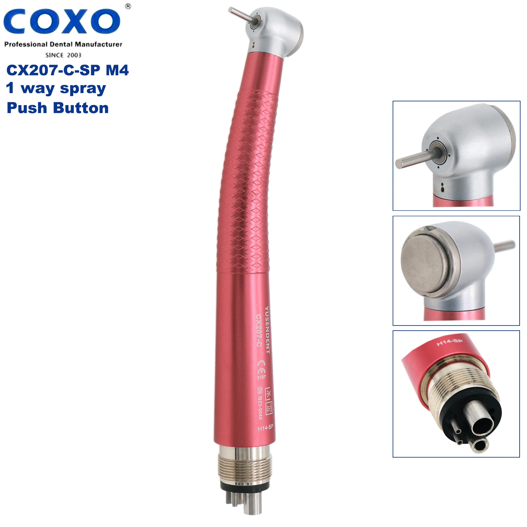 COXO Dental High Speed Handpiece Air Turbine 4Holes Red Standard Head CX207-C