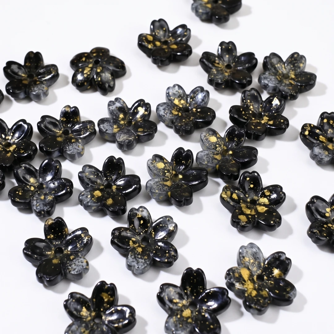 50pcs 10mm Acrylic Flower Beads Czech Glass 5-Petal Mini Spacer Hair Accessories Christmas for Bracelets Earring Jewelry Making