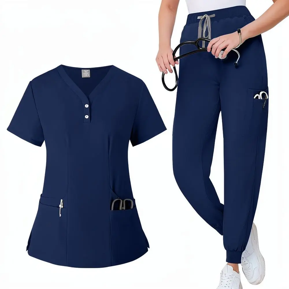 Summer Elastic Medical Scrubs Suit Lightweight Breathable Nursing Uniform Short Sleeve Hospital Working Apparel
