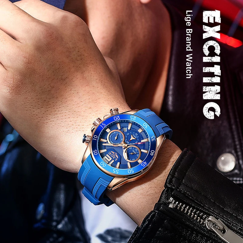 LIGE 2026 New Fashion Men Watches Luxury Men Quartz Watch Casual Silicone Band Men's Sports Watches Reloj Hombre+Box
