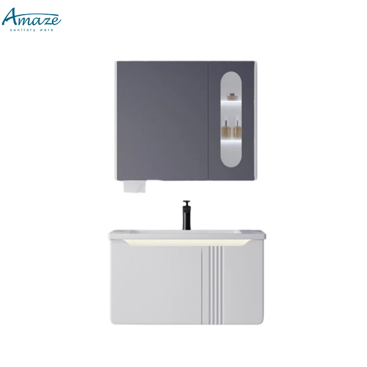 2024 New Modern Design White Wooden Bath Furniture Wall-hung Bathroom Vanity Sink Cabinet Set With Mirror