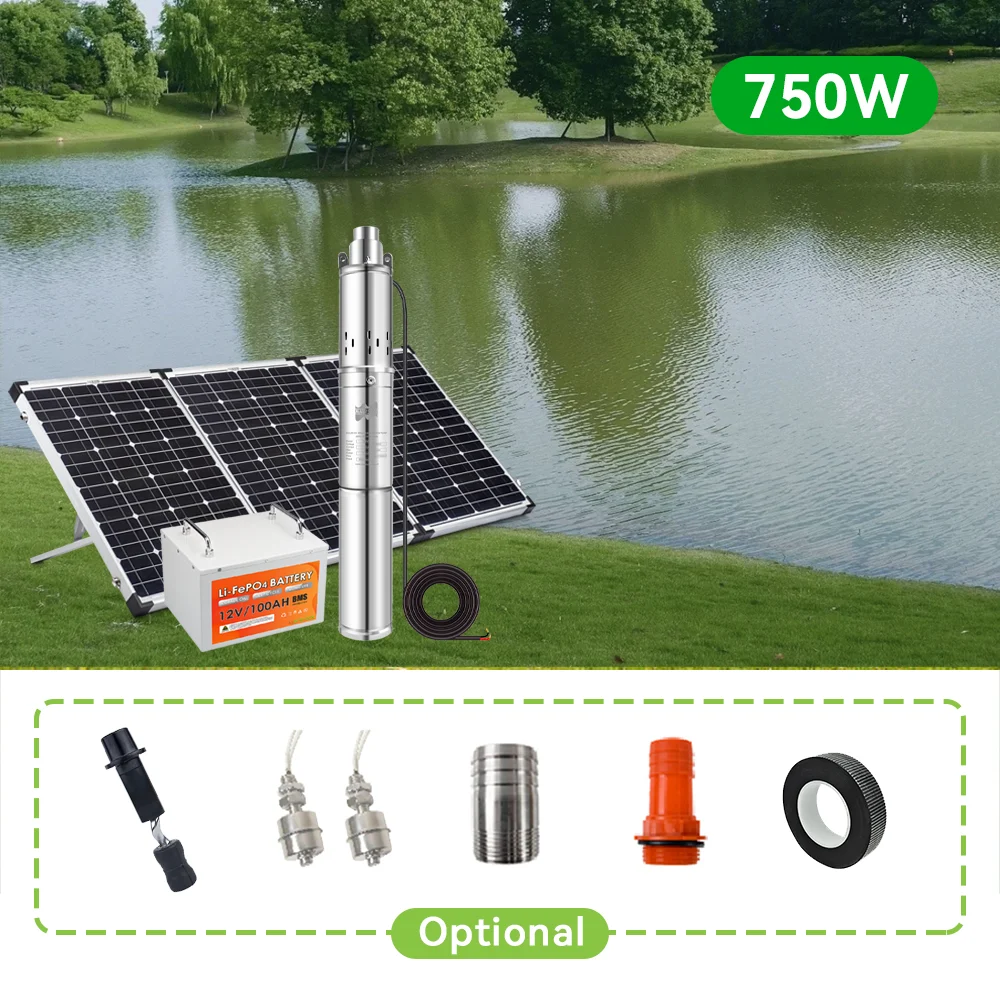 750W 48V DCVolt Solar Deep Well Pump With Built In MPPT Controller Stainless Steel Brushless Solar PV DC Water Pump