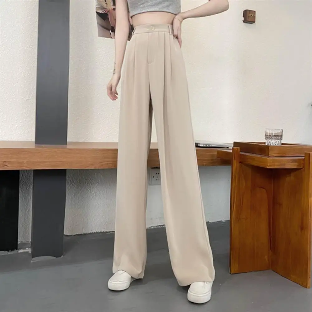 Pantaloni da donna pantaloni elastici a vita alta pantaloni dritti a gamba larga tasche inclinate pantaloni larghi da ufficio pantaloni Casual da completo