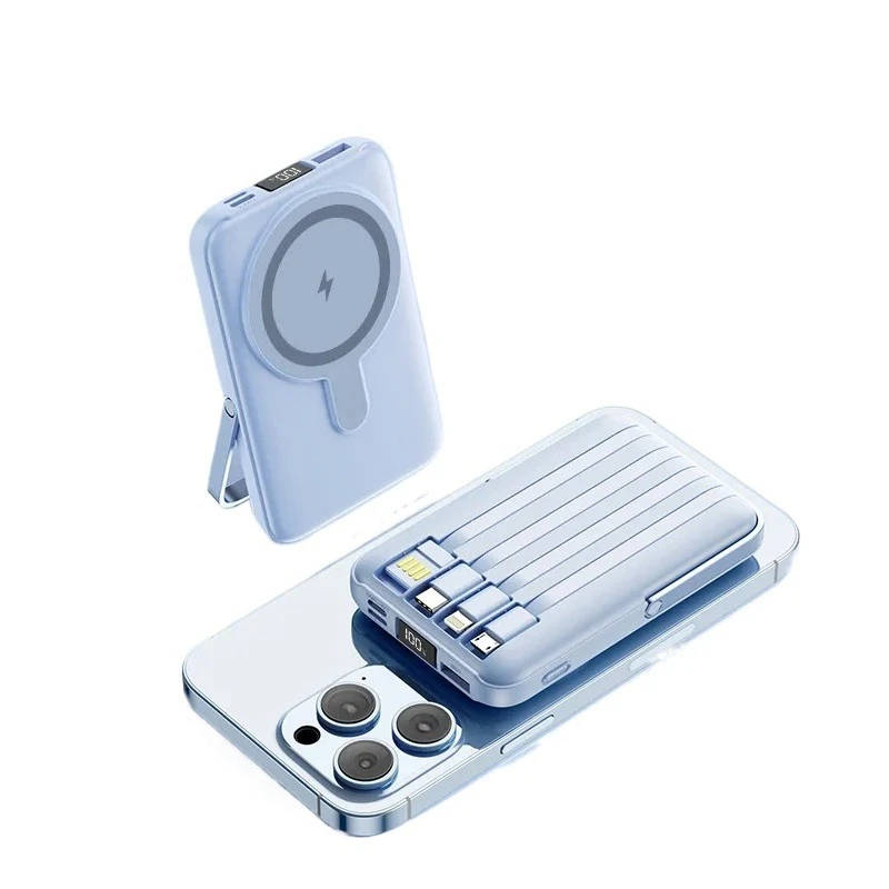 For IPhone 15 14 Samsung Xiaomi Powerbank Built USB C Cable 10000mAh Magnetic Wireless Power Bank