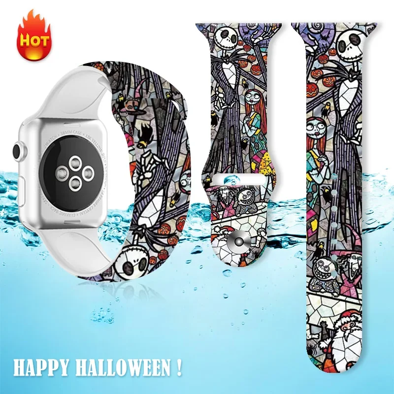 The Nightmare Before Christmas Suitable for Apple Watch Strap Silicone Replaceable Bracelet Halloween Printed Apple Watch Strap