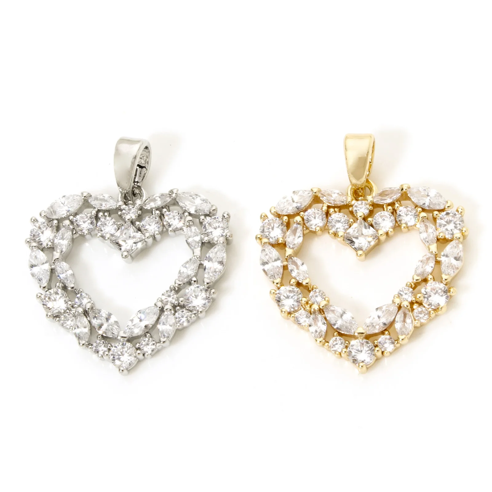 1pc New Brass Charms Valentine's Day Multicolor Heart Hollow Clear Cubic Zirconia Pendant DIY Necklace Women Jewelry 24mmx19.5mm