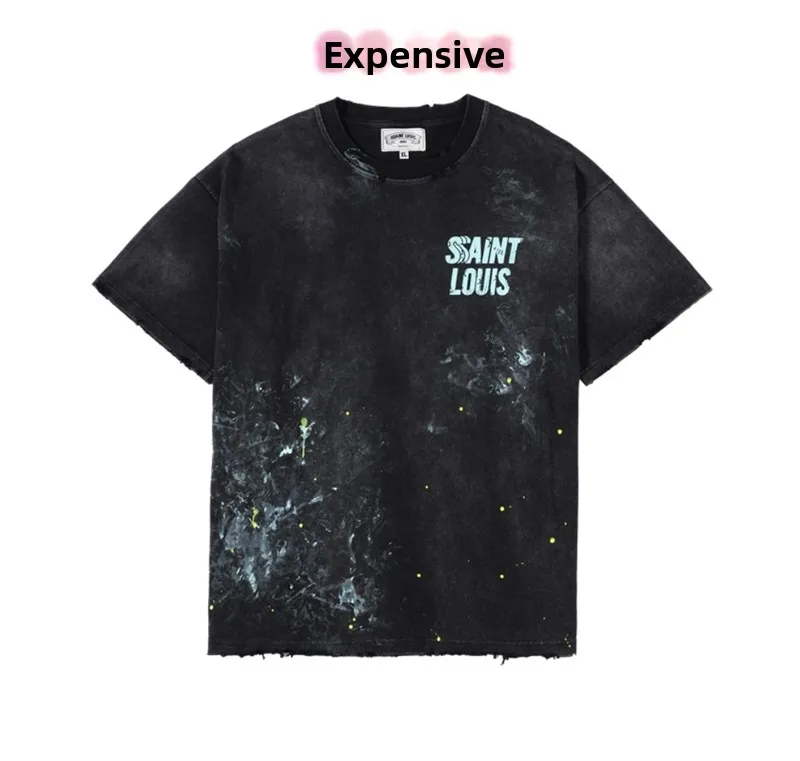 

Футболка Saint Louis American High Street Loose с коротким рукавом, модная, с выцветшим логотипом, молодежная, летняя, дышащая, с круглым вырезом