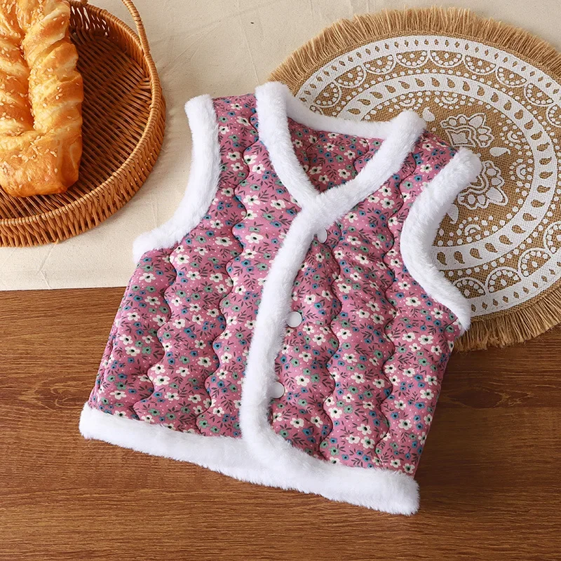 New Children\'s Vest Winter Baby Girl\'s Waistcoat Three-layer Thickened Outfit Fashion Whole Print Warm Outer Wear 5-day Shipping