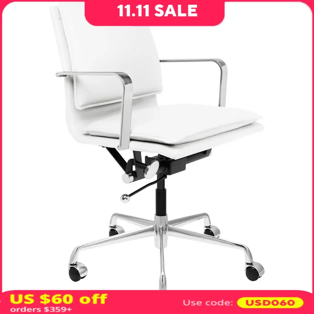 Padded Office Chair - Mid Back Desk Chair With Arm Rest, Swivel & Cushion Availability, Made Of Faux Leather,gaming Chairs