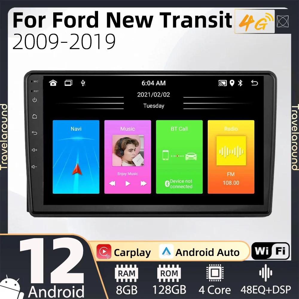 Untuk Ford New Transit 2009-2019 Focus 2005-2010 2 Din Android layar Radio Stereo Head Unit Autoradio GPS Multimedia Player mobil