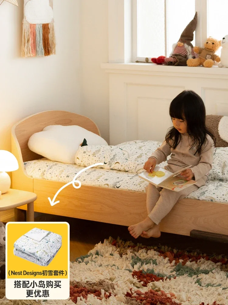 Small island children's bed solid wood single bed with guardrail baby crib