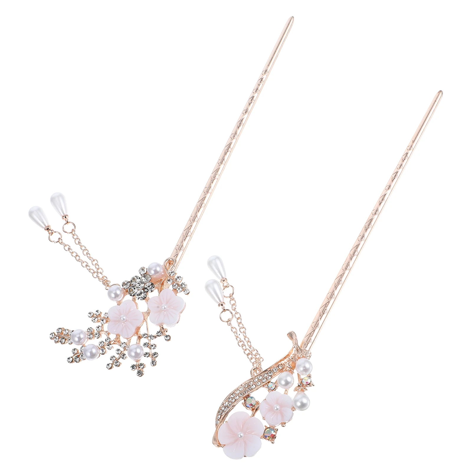 

2pcs Vintage Hair Accessories Pearl Fringe Flower Hairpins for Buns Rose Gold Random Patterns Retro Hanfu Women Party Photoshoot