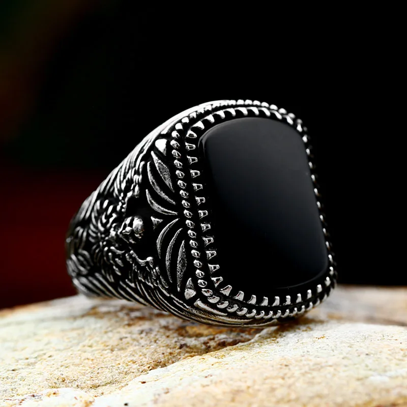 

New Arrival Square Big Black Stone Rings for Men Women Punk Fashion 316L Stainless Steel Ring Ethnic Jewelry Gifts Wholesale