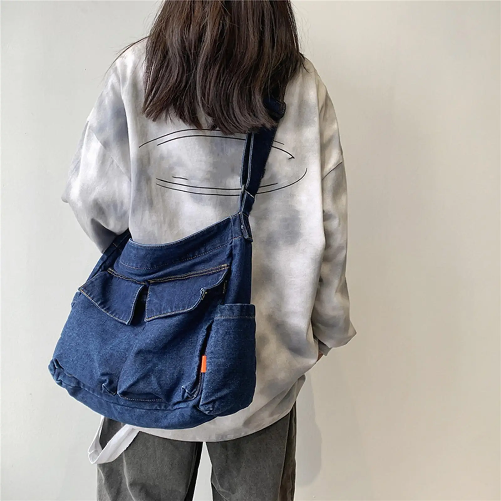 Retro Women Denim Korean Version of Literary Shoulder Bag  Large Capacity Messenger Bag  Student Book Bag Denim Bag