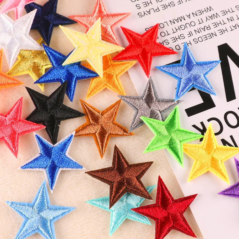 20pc Star Embroidered Patch Stick Clothes Badge Crafts Accessories Patches Costume Five-Pointed Star On Cloth Hat Shoe